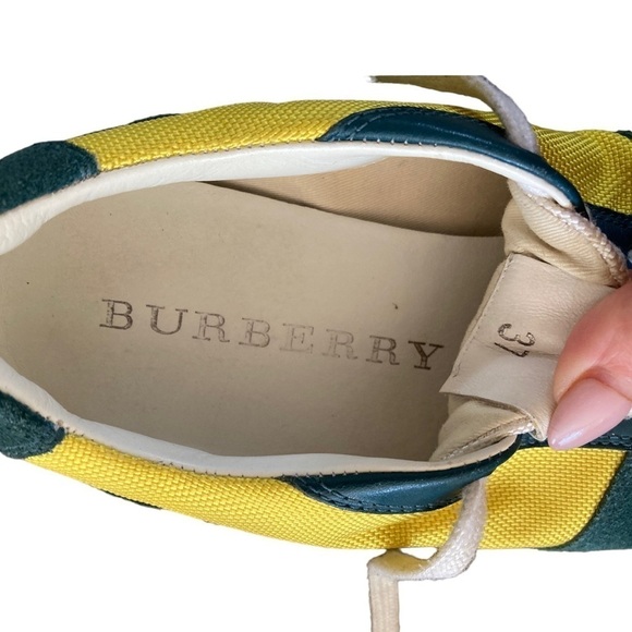 Burberry Pop Suede Nylon Sneakers Runners Teal and Yellow - Picture 5 of 14